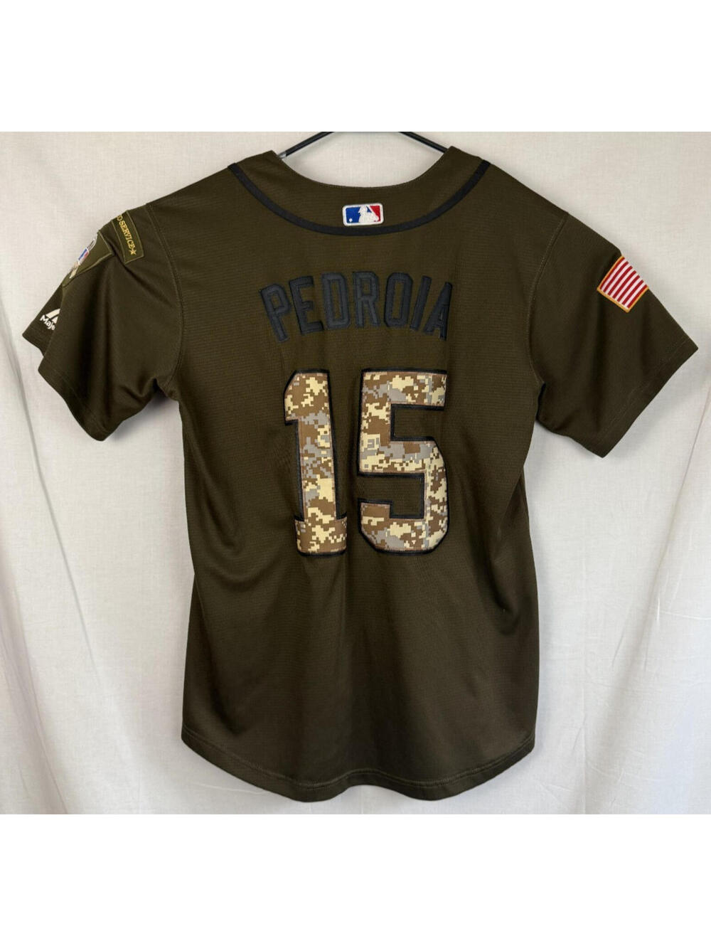 RARE-Authentic MLB Boston RedSox Pedroia #15 Stitched Jersey Size M Salute Servi